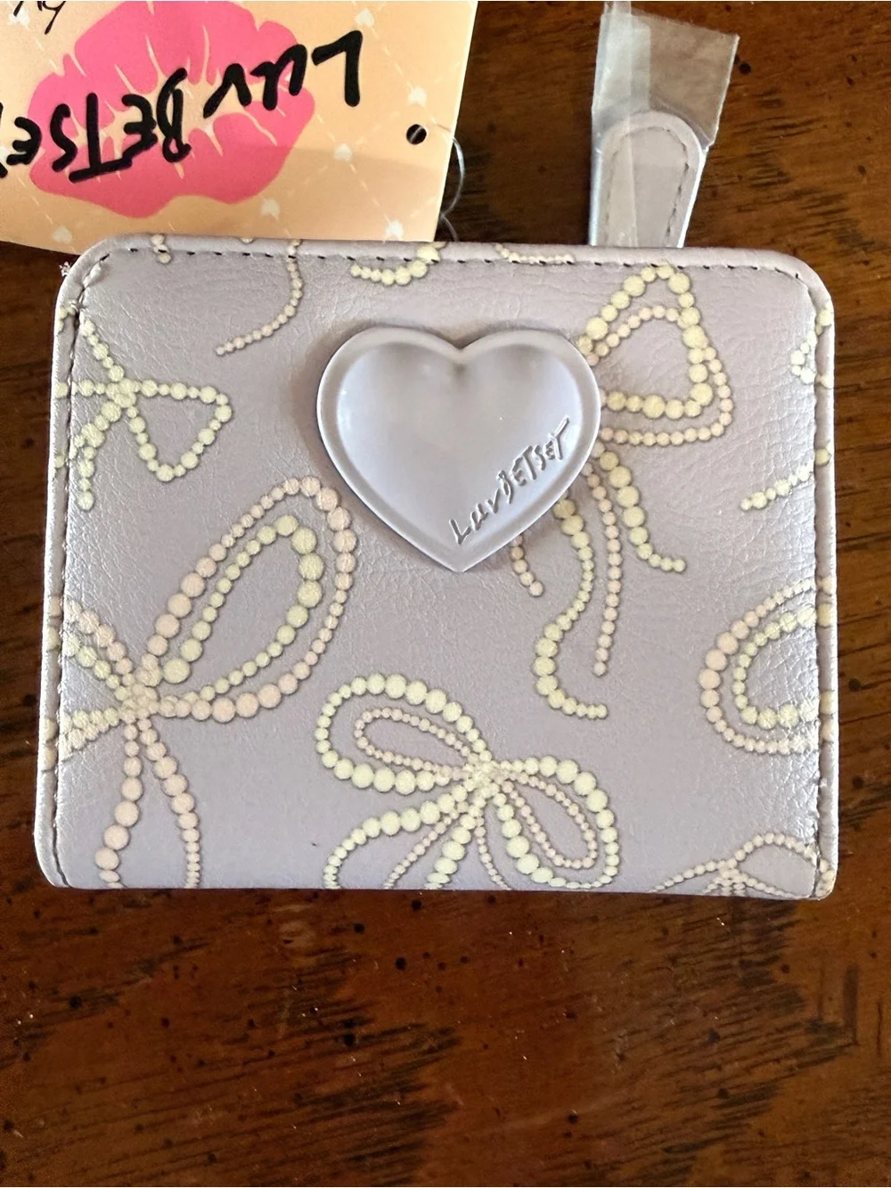 Luv Betsey Johnson Lavender Bifold Heart & Bows Print Girly Wallet NEW WITH TAGS